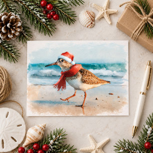 Kerststrandloper op het strand briefkaart