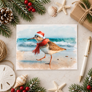 Kerststrandloper op het strand briefkaart