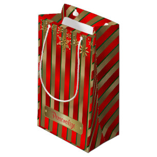 Kerststrepen in goud, rood en groen klein cadeauzakje