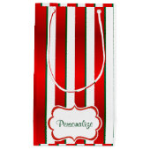 Kerststrepen in wit, groen en rood klein cadeauzakje (Voorkant)