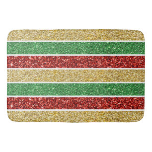 Kerststrepen Rood, Geel Goud & Groene Bling Badmat