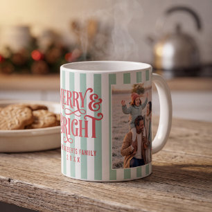 Kerststripes Familiefoto Merry and Bright Koffiemok