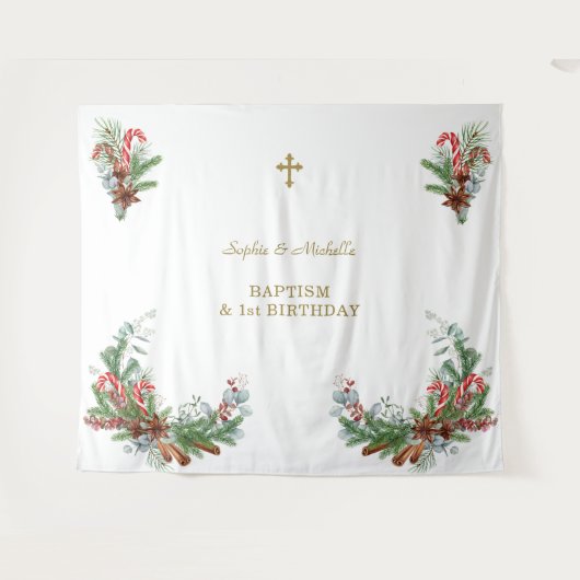 Kerststukken Tweeling 1e verjaardag Doopfeest  Wandkleed (Voorkant (horizontaal))