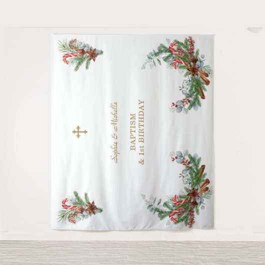 Kerststukken Tweeling 1e verjaardag Doopfeest  Wandkleed (Voorkant)