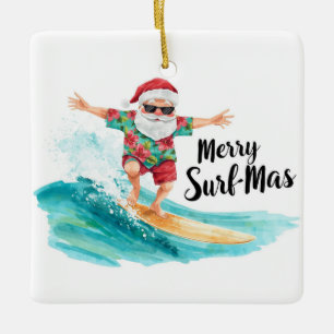 Kerstsurfen in Hawaï Tropische Kerstman Vakantie Keramisch Ornament