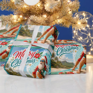Kerstsurfen met de Kerstman Cadeaupapier