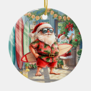 Kerstsurfen met Kerstman surfer Keramisch Ornament