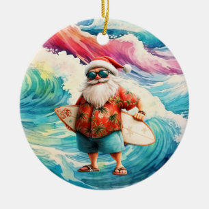 Kerstsurfen met Kerstman surfer Keramisch Ornament