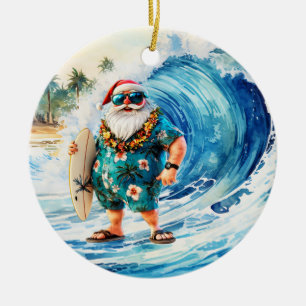 Kerstsurfen met Kerstman surfer Keramisch Ornament