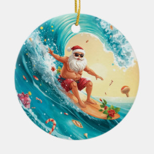 Kerstsurfen met Kerstman surfer Keramisch Ornament
