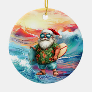 Kerstsurfen met Kerstman surfer Keramisch Ornament
