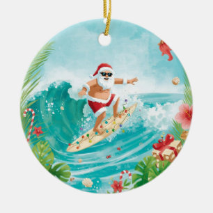 Kerstsurfen met Kerstman surfer Keramisch Ornament