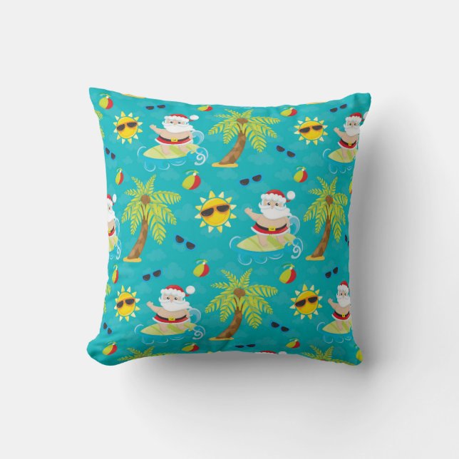 Kerstsurfen Santa Beach House Kussen (Voorkant)