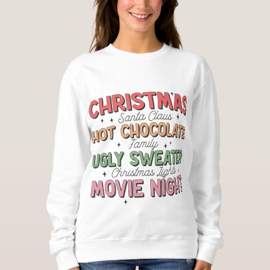 Kerstsweatshirt, Kerstman, Hete Chocolade, Trui (Voorkant)