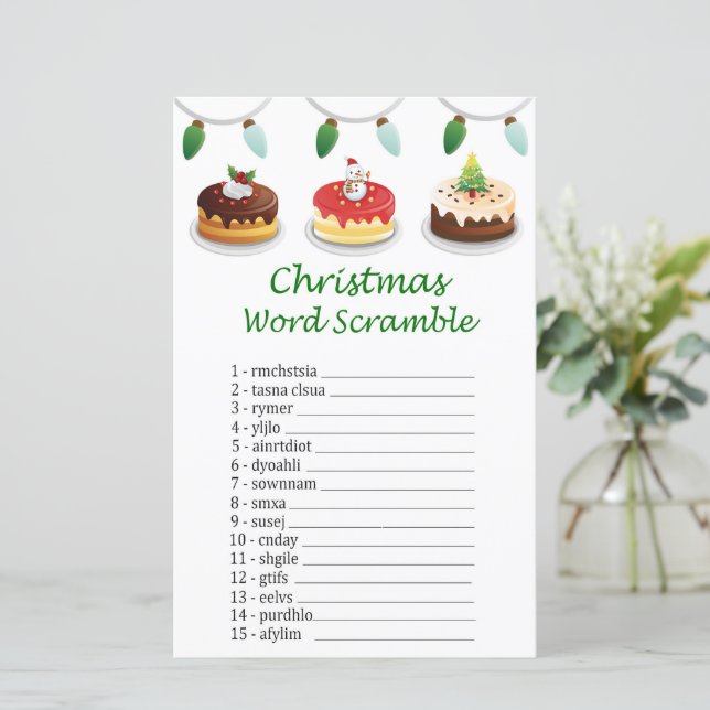 Kersttaart Kerstmis woord scramble spel (Staand voorkant)