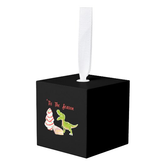 Kersttaart met T Rex Kubus Ornament (Voorkant hoekig)