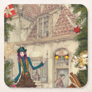 Kersttafel decoratie vierkante kartonnen onderzetter