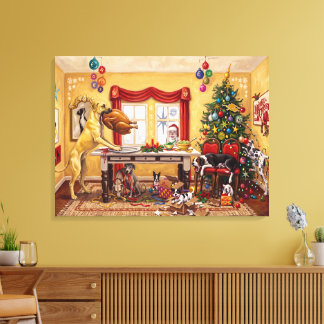 Kersttafel en jong groot Danese hond Canvas Afdruk