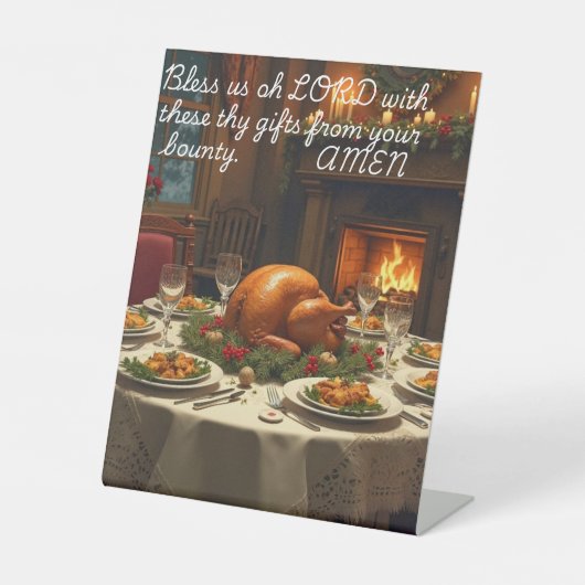 Kersttafel gebed reclamebord met voetstuk (Voorkant)
