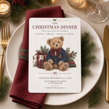 Kersttafel met preppy teddybeer en bordeauxrode st