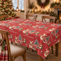 Kersttafelkleed met rode bosdieren