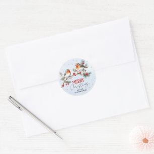 Kersttak met roodborst vogels en bessen ronde sticker