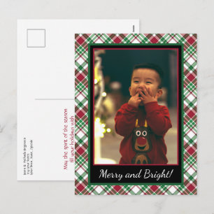Kersttartan of Pset Merry & Bright Foto Feestdagenkaart