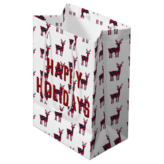 kersttartan Pset Deer Medium Cadeauzakje (Voorkant Gekanteld)