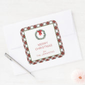 kersttartan Pset Wreath Bow Vierkante Sticker (Envelop)