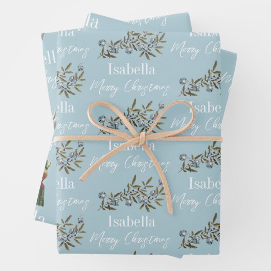 kersttasje Blauwe Naam Inpakpapier Vel (In situ)