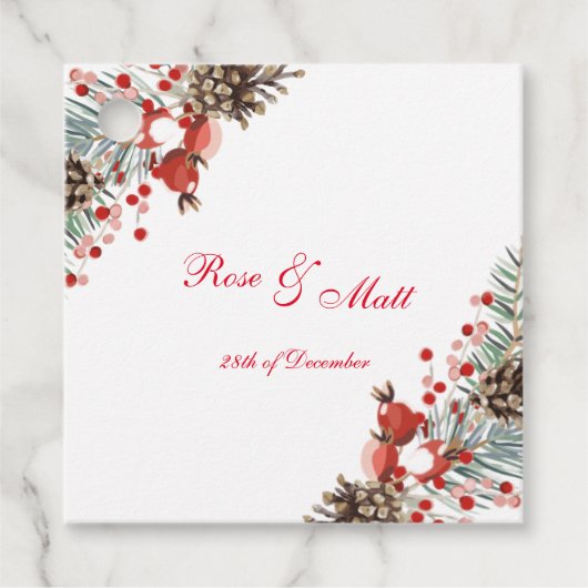 kersttassen met rode bessen bedankjes labels (Voorkant)