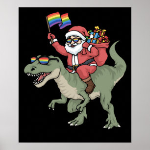 kersttbg-kerstkerstman TRex-regenboogpride Poster