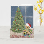 kerstteberen in vakantielampjes kaart (Gele Bloem)