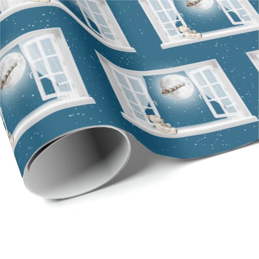 KerstTeddy Bear in Window Cadeaupapier (Rol Hoek)