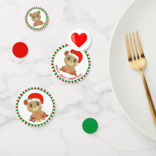 Kerstteddy Bear over groene en rode Confetti