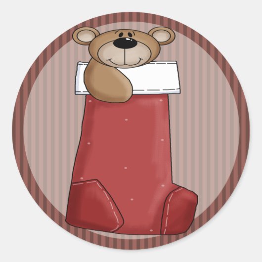 KerstTeddy Bear Ronde Sticker (Voorkant)
