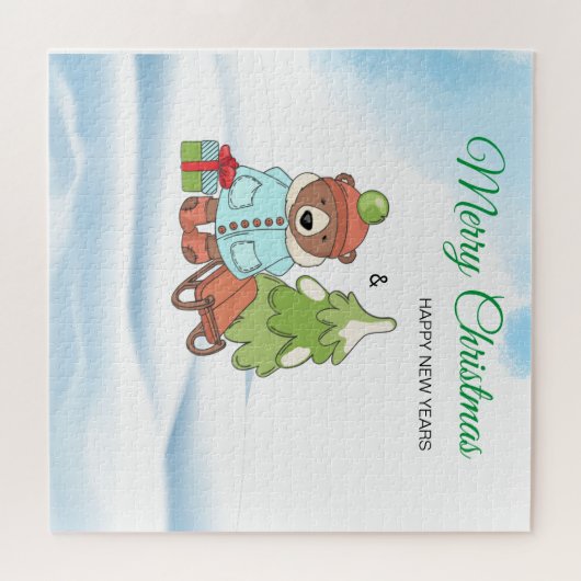 Kerstteddybeer Couple met cadeau Legpuzzel (Horizontaal)