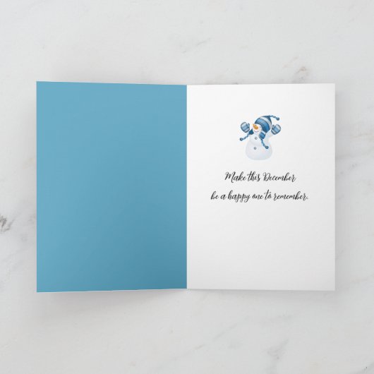 Kerstteddybeer met een sneeuwpop feestdagen kaart (Binnen)