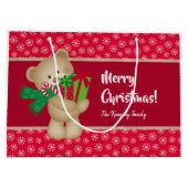 Kerstteddybeer met Gift en Snowflakes, rood Groot Cadeauzakje (Achterkant)
