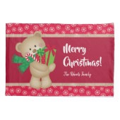 Kerstteddybeer met Gift en Snowflakes, rood Kussensloop (Achterkant)