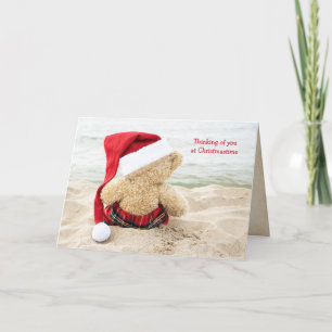kerstteddybeer op het strand feestdagen kaart