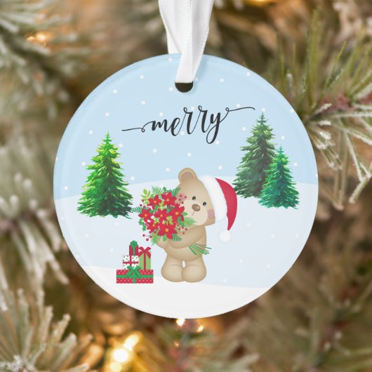 kerstteeddy Bear Flowers en Gifts Ornament (Boom)