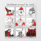 kersttekens rond de wereld raamsticker (Vel)