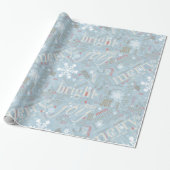Kersttekst en Snowflake Pattern Blue ID257 Cadeaupapier (Uitgerold)