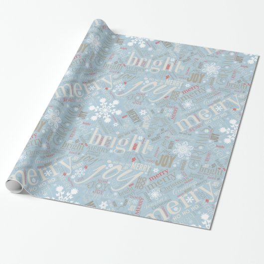 Kersttekst en Snowflake Pattern Blue ID257 Cadeaupapier (Uitgerold)
