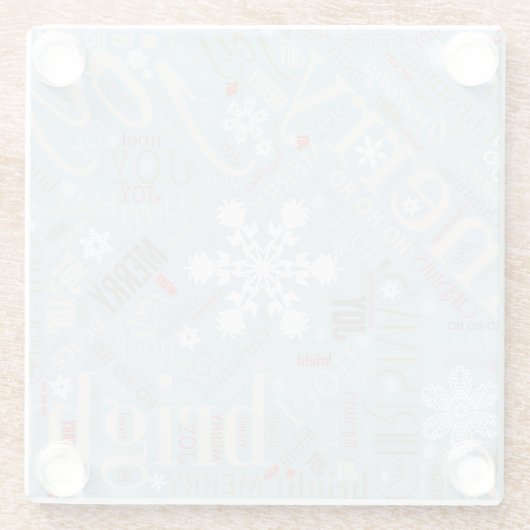 Kersttekst en Snowflake Pattern Blue ID257 Glazen Onderzetter (Achterkant)