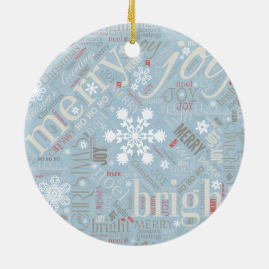 Kersttekst en Snowflake Pattern Blue ID257 Keramisch Ornament (Achterkant)