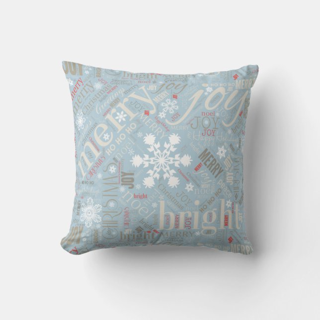 Kersttekst en Snowflake Pattern Blue ID257 Kussen (Voorkant)