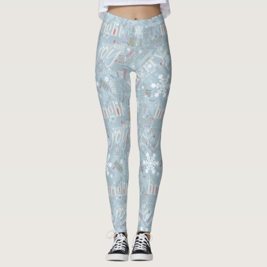 Kersttekst en Snowflake Pattern Blue ID257 Leggings (Voorkant)