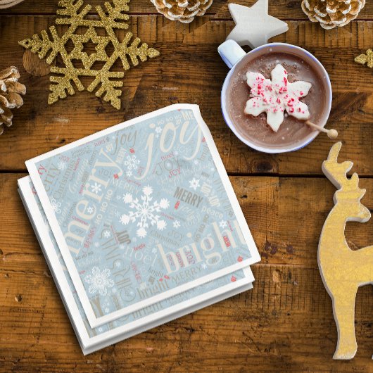 Kersttekst en Snowflake Pattern Blue ID257 Servetten